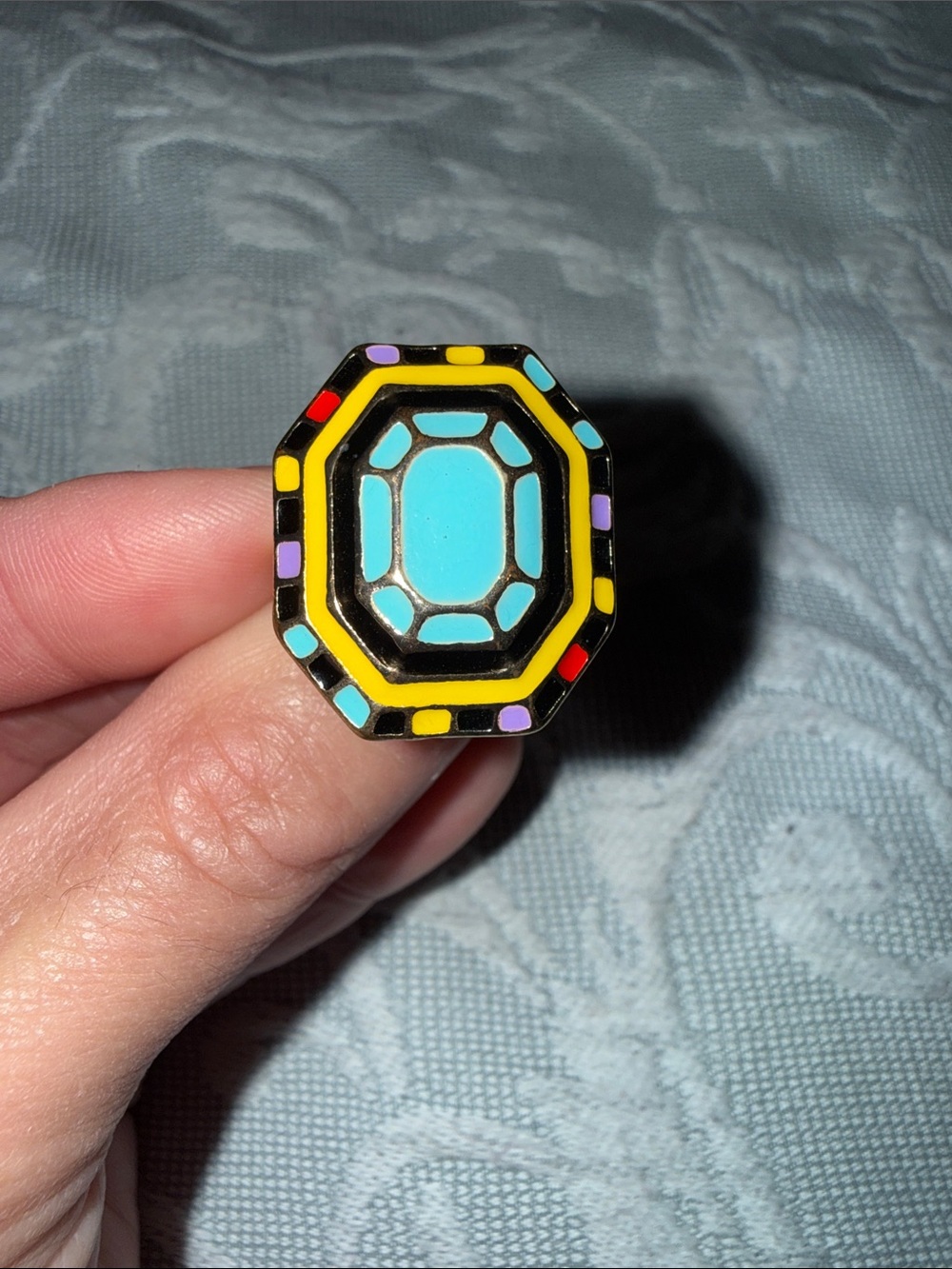Forever 21 Black and Yellow Enamel Ring with Turquoise and Multicolor Accents